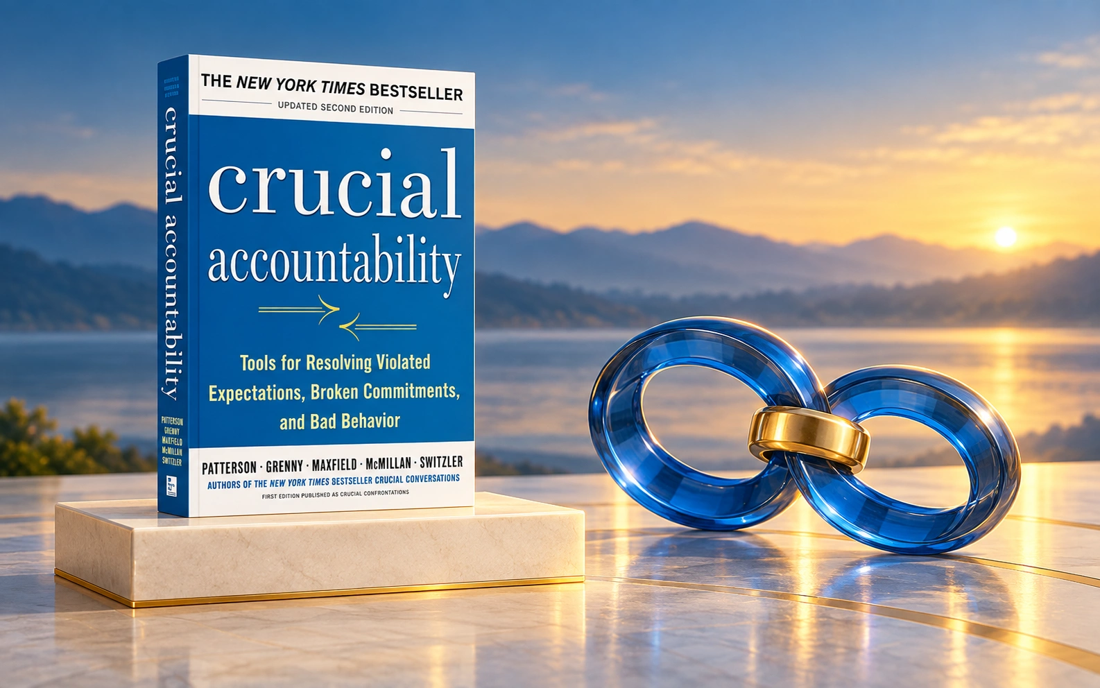 Crucial Accountability book cover beside linked blue-and-gold rings.